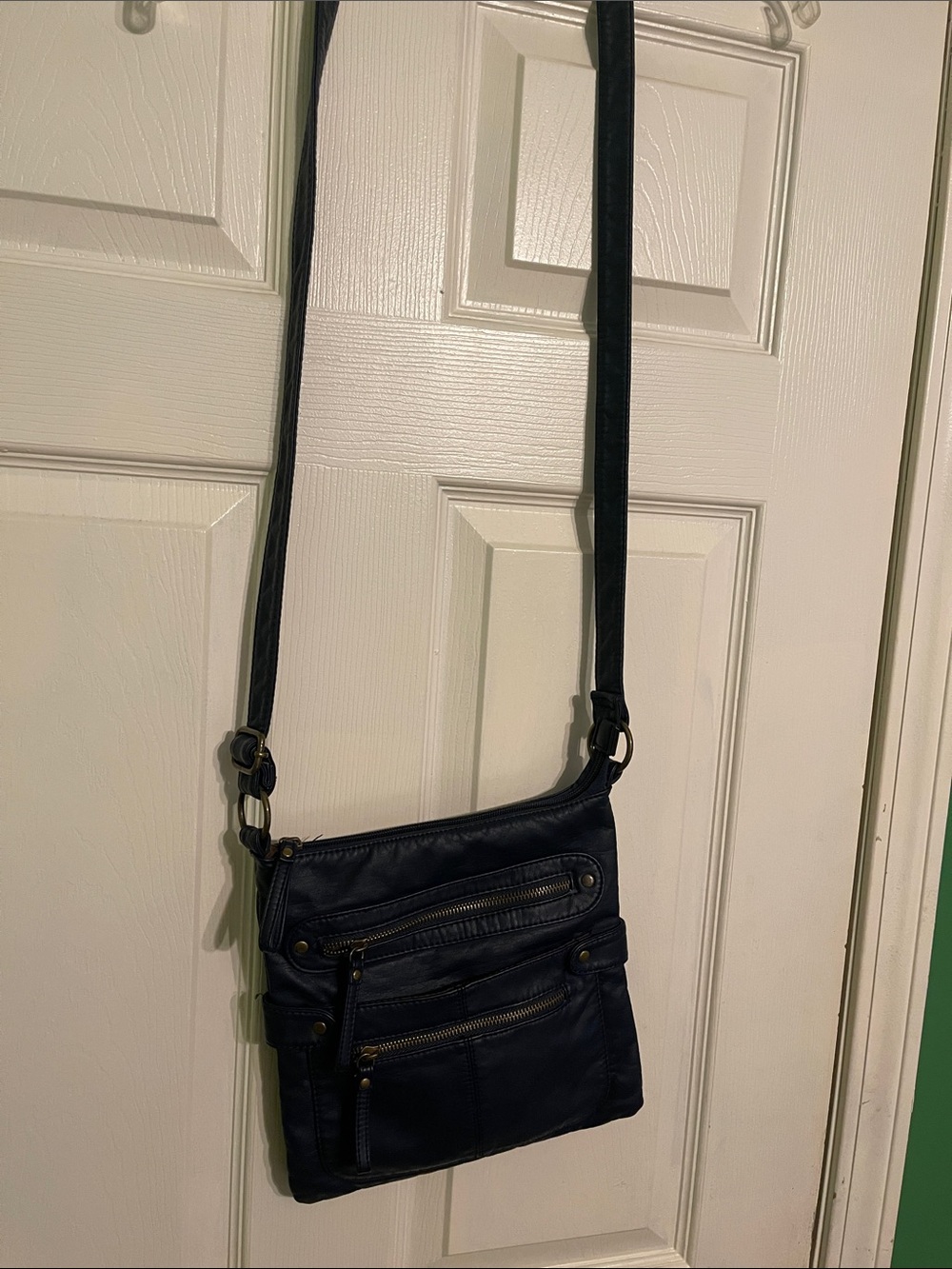 Scarleton Navy Leather-Trim Crossbody with Brown Interior